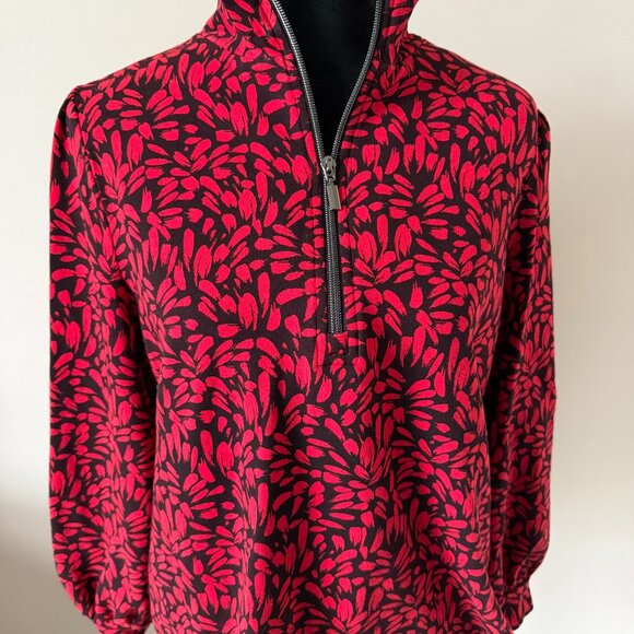 Chico's Tops - Chico's Size 1 Red & Black 1/2 Zip Floral Sweatshirt